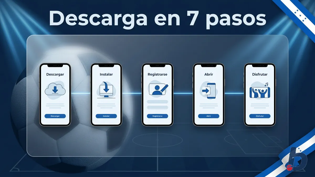 Secuencia de pantallas de teléfono mostrando los pasos para descargar e instalar la app de Betcris en Honduras