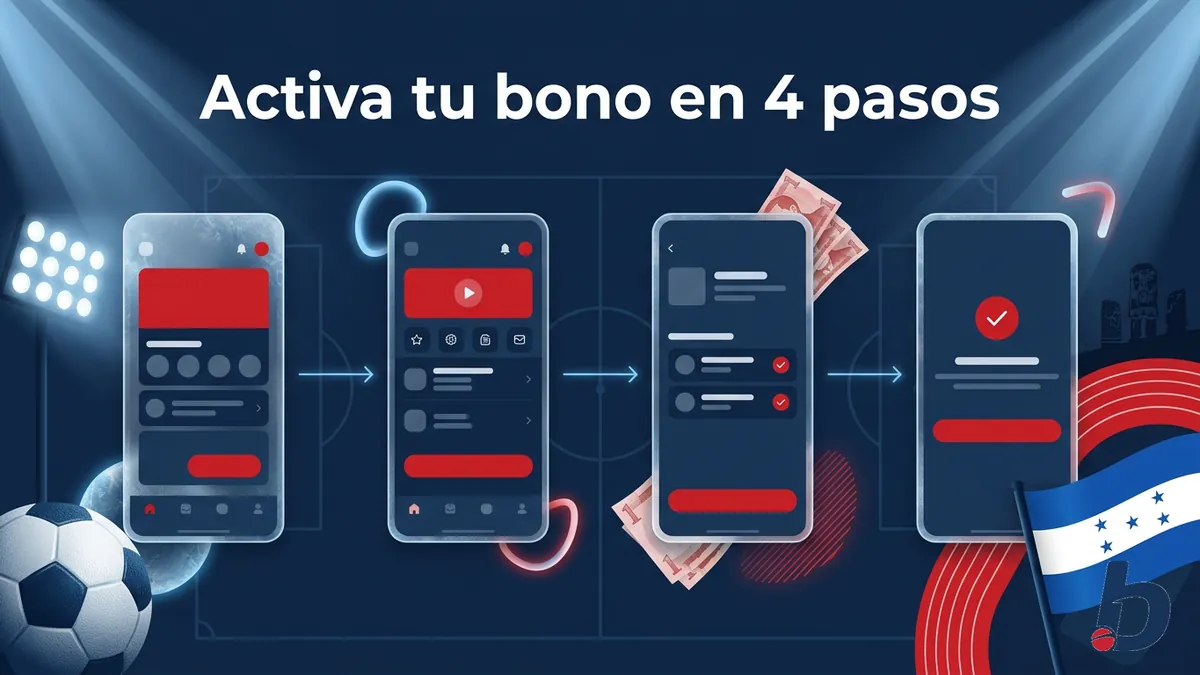 Secuencia de pantallas para activar el bono de bienvenida de Betcris en Honduras en el cajero en línea