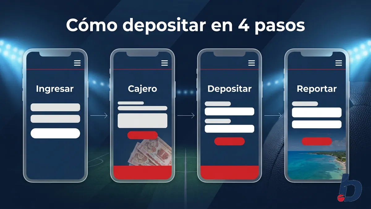 Secuencia de pantallas del Cajero de Betcris Honduras mostrando cómo depositar paso a paso