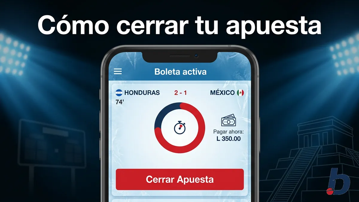 Mockup de Cerrar Apuesta (Cash Out) en Betcris Honduras: cobrar parte de la ganancia antes de que termine el partido