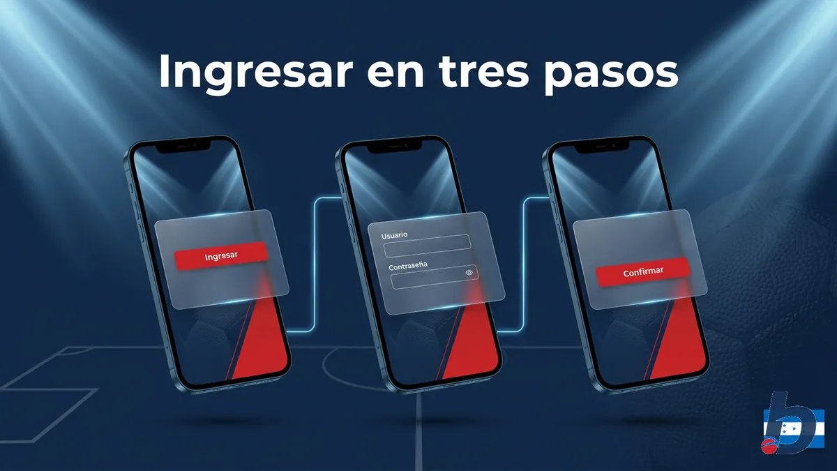 Tres pantallas de celular mostrando el proceso para iniciar sesión en Betcris Honduras paso a paso