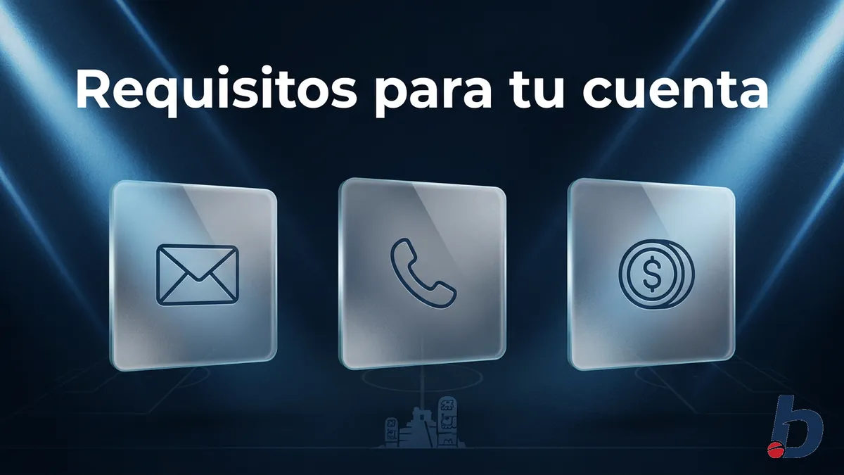 Iconos que representan correo, teléfono y moneda como requisitos para abrir una cuenta en Betcris HN