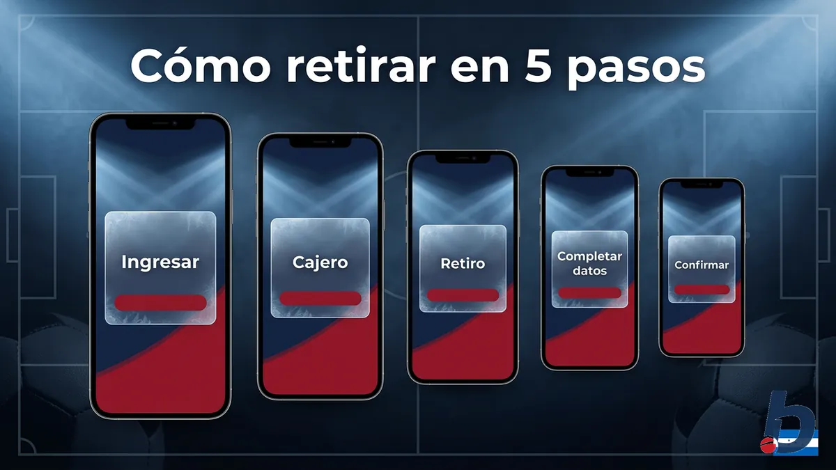 Betcris Honduras: secuencia de pantallas del Cajero mostrando los cinco pasos para retirar dinero